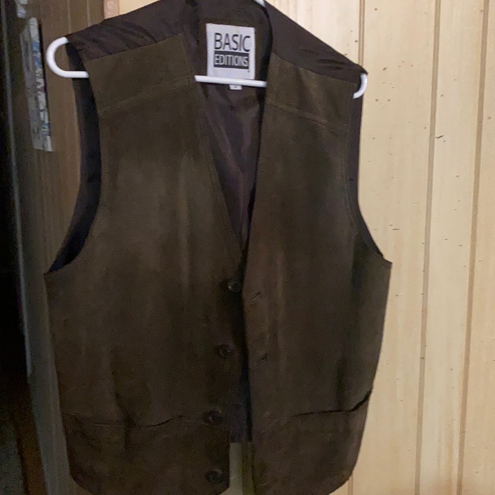 MEN’S Leather Motorcycle Biker Vest Snap Buttons Black Pigskin Leather Large